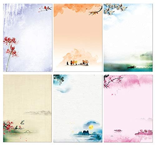 Schreibwaren-Set, japanisches Briefpapier, 48 Stück, Schreibpapier und Umschläge, Set mit Tintenmalerei-Design – 48 Schreibpapiere + 24 Umschläge