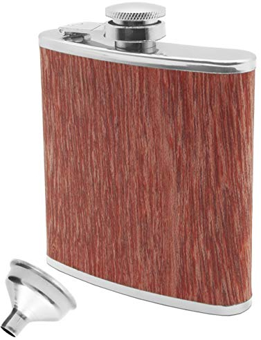 Outdoor Saxx® - Edelstahl Flachmann Wood, hochwertige Taschen-Flasche, Flagon, Schnaps-Flasche im Holz-Design, Schraub-Verschluss, Tolle Geschenk-Idee, 175 ml Kirschbaum rot