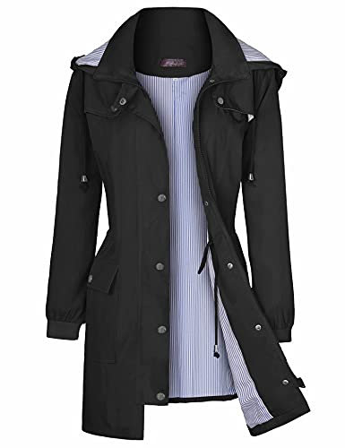Bloggerlove Manteau de pluie coupe-vent pour femme - Imperméable et léger - À capuche - Tailles S-XXL, noir, Large