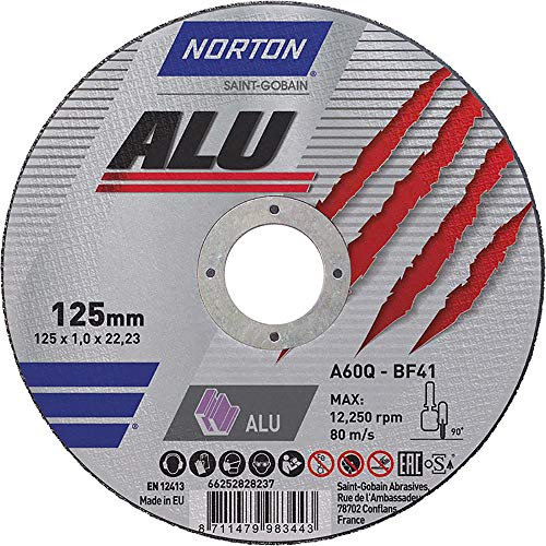 Norton Disco da taglio in alluminio, 125 x 1 mm, Grain: 180, Materiale: Ceramica, Compatibile con smerigliatrice angolare