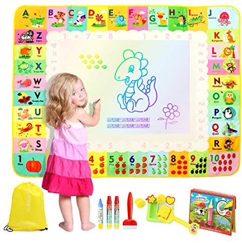 eisaro Alfombra Pintar Agua Niños 120x90 cm - Juguetes Niños 2 a 6 Años - Pizarra Mágica con Libro de Dibujo und 4 Bolígrafos para Juegos Educativos para Niños Niñas Navidad Regalos