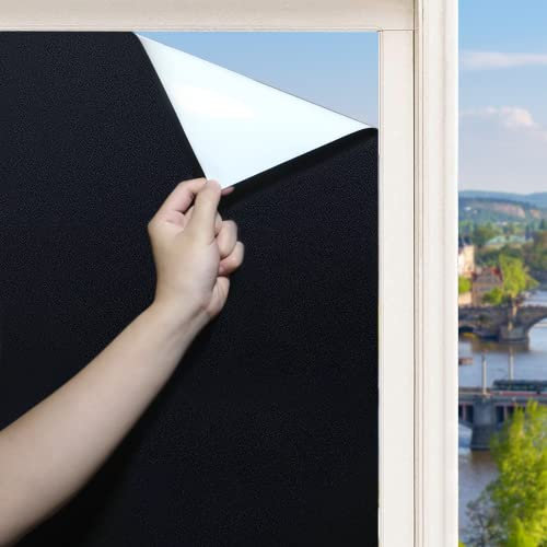 DIFIT Fensterfolie Blickdicht Schwarz Sichtschutzfolie Selbstklebend Verdunklungsfolie Für Fenster Dunkel Lichtundurchlässige Folie Abdunklungsfolie Anti-UV für Glastür Innen und Büro(60 * 200cm)