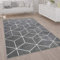 Paco Home Teppich Wohnzimmer Kurzflor Moderner Skandinavischer Stil Rauten Muster Grau Weiß, Grösse:60x100 cm, Farbe:Grau