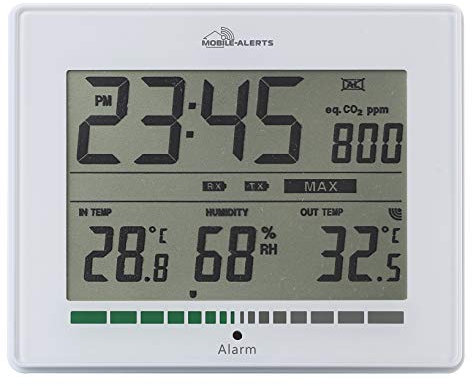 technoline MA10402 Luftgütemonitor, misst die Luftqualität, Alarm via LED bei schlechtem ppm-Wert = Lüftungsempfehlung, Temperaturanzeige, Luftfeuchteanzeige, Mobile Alerts - Anbindung
