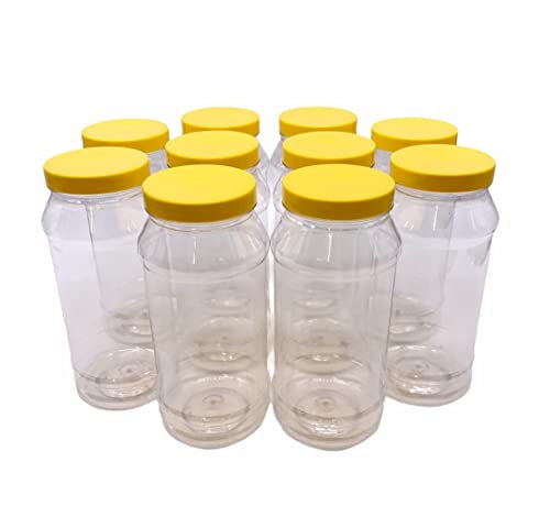 Truenova - Set of 10 x 1L Food Kitchen Craft Garage Organisation Plastic Storage Jars Flat Yellow Lids