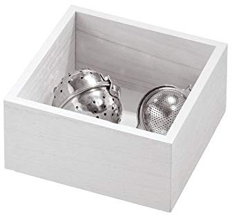 iDesign Schubladeneinsatz für die Küche, Besteckkasten aus Paulownia-Holz für die Küchenschublade oder den Schrank, Schubladen Organizer für Besteck, weiß, 95271, Weißes Waschen, 12.7x12.7x7cm