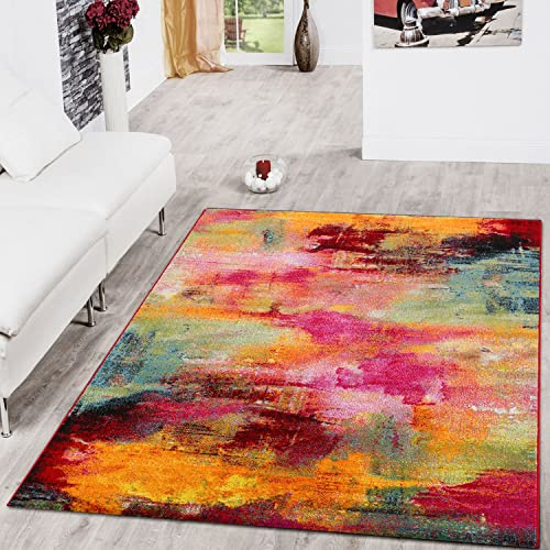 TT Home Wohnzimmer Teppich Kurzflor Soft Modern Abstrakte Designs, Farbe:Bunt 2, Größe:120x170 cm