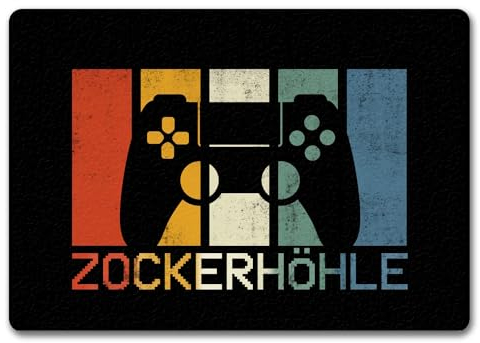 Zockerhöhle Fußmatte in 35x50 cm ohne Rand im coolen Retro Design Mit Controller als Geschenk für echte Zocker und Nerds Videospiele Games