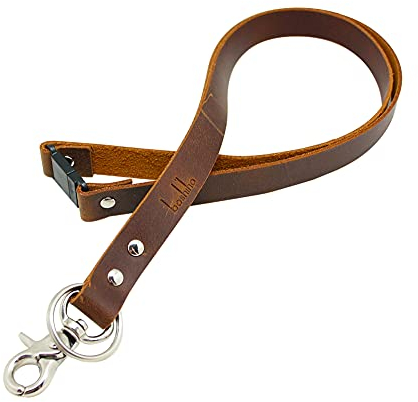 boshiho Schlüsselband aus Rindsleder, Umhängeband mit Metallverschluss für Ausweishalter, Kartenhuellen, Schlüssel (Braun B)