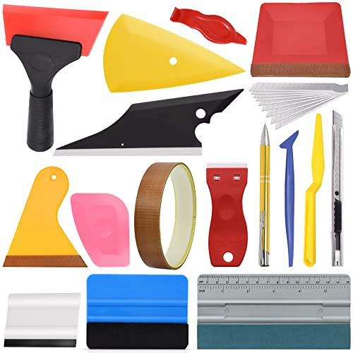 Gomake Auto Vinyl Werkzeug Kit Autofolie Rakel Set für Tönungsfolie Auto Wrap, Folien Werkzeug Set für Wrapping, Schaber, Filzrakel, Teflonband, Rakel, Cutter, Messer mit 10 Klingen, Folierungs