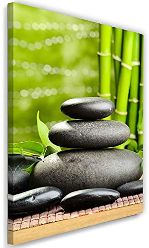 Feeby Vlies Leinwandbild Spa Zen Kieselstein Orient 40x60 cm Wanddeko Design Kunstdruck Zimmerdeko Bilderwand Bambus Stilleben Wellness mehrfarbig