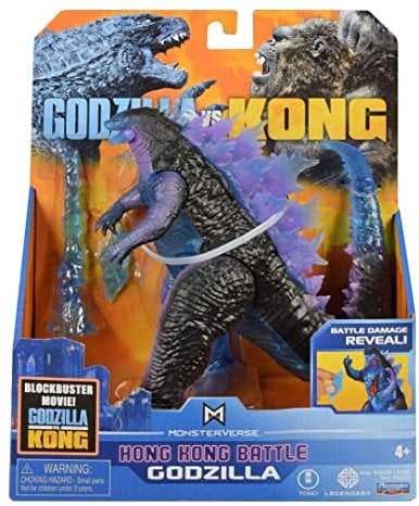 MonsterVerse Godzilla vs Kong Movie 6 Inch Collectable Godzilla Hong Kong Battle Articulated Action Figure Toy with Battle Feature Reveal and Heat Ray Accessory, Suitable for Ages 4 Years+