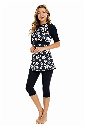 Rash Guard Badeanzug Kurzarm Surfanzug Modest Bademode für Frauen Burkini Beachwear Modesty Badeanzug (XXL,J3)