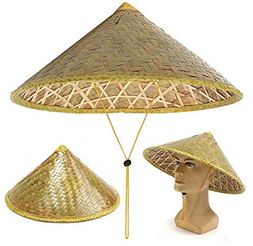U&S Chinese Oriental Hat Bamboo Sun Hat Handmade Weave Straw Hat Tourism Rain Cap Dance Props Farmer Fishing Rice Hat, Yellow, M