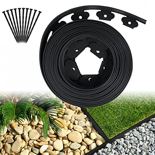 ACXIN Rasenkante Kunstoff 30m, Flexible Beetumrandung Mähkante mit Erdanker, Plastic Gartenzaun Rasenbegrenzung Lawn Border Garten Dekorativ (30m x 5cm, Schwarz)