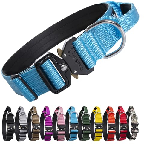 TSPRO Premium Hundehalsband mit Griff Dickes Verstellbares Taktisches Hundehalsband Schwere Ausführung Schnellverschluss Metallschnalle für Mittelgroße bis Große Hunde (Blau L)