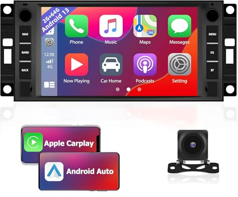 Hikity Wireless Carplay Autoradio mit Navi für Jeep Compass Patriot Dodge Android Auto Radio mit Bluetooth 7 Zoll Touch Display Radio mit WiFi FM/RDS+Rückfahrkamera