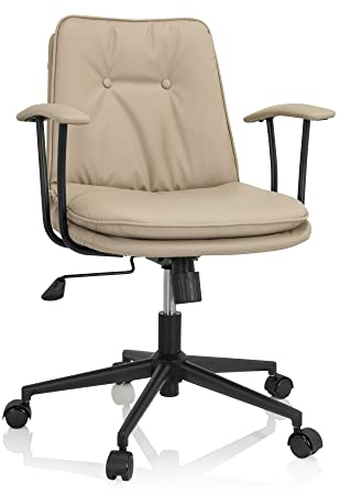 hjh OFFICE 719223 Home Office Bürostuhl SMALLO Kunstleder Drehstuhl im Retro-Look, Wippfunktion, gepolstert, Beige