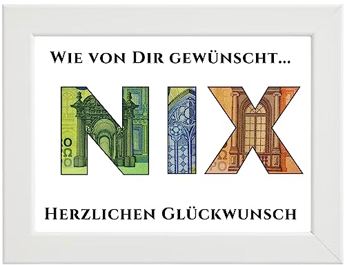 WALWI lustige Geld Geschenke Geldgeschenke | Nichts Geburtstagsgeschenk | NIX Geschenk zum Geburtstag | Geschenkidee für Männer und Frauen | Rahmen in weiss