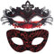 SIQUK 2 Stück Venezianische Maske Paar Maskerade Mask Venezianischen Maske Kostüm Masken für Damen Herren Halloween Karneval Party, Schwarz & Rot