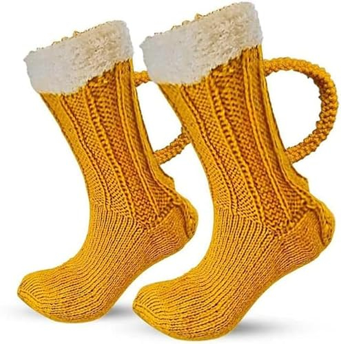 Fat Uncle Beer Mug Socks | Funny Knitted Beer Socks with Handcrafted Handle | Novelty Gift, Bronze, S