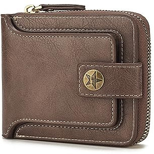 FuninCrea Portefeuille Homme en Cuir PU, Porte Monnaie Portable avec Fermeture à Glissière, Portefeuille Cuir Homme Compartiments Multiples avec ID Fenêtres