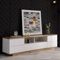 KOMHTOM Armoire de rangement pour TV en blanc et bois, buffet avec cinq portes et deux compartiments ouverts, armoire polyvalente robuste et lisse pour le salon et la chambre à coucher (B)