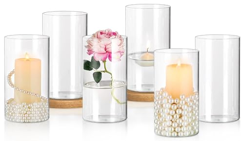 KOIUEYW Lot de 6 Vases Cylindriques en Verre Transparent 15cm pour Fleurs Flottantes, Bougies, Galets - Décoration de Table, Chambre, Bureau, Maison, Salon