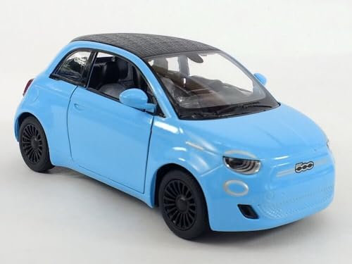 Easy Toys Modellauto kompatibel mit FIAT 500e. Maßstabsgetreues Spielzeugauto mit aufklappbaren Türen. Automobilmodellierung. (500e Hellblau)