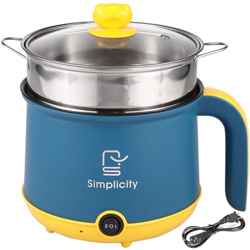 Abizarch - Olla caliente eléctrica con vaporizador de 1.8 l/61 onzas, olla antiadherente de acero inoxidable, cocina portátil de viaje, sartén eléctrica multifuncional para sopa de huevo, gachas