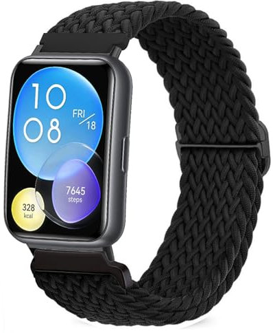 TUCOMO Correa trenzada de nailon compatible con Huawei Watch Fit 2 Active/Elegant/Classic, correa de reloj elástica elástica para Huawei Watch Fit 2, hombre y mujer, Negro