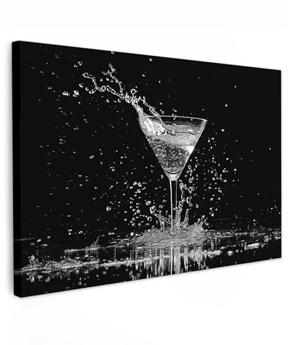 MuchoWow© Bilder Groß 120x80 cm XXL Wohnzimmer Deko Modern Wandbild Kunstdruck auf Leinwand Bild Schlafzimmer über Bett Room Decor Geschenke Küchenbilder - Küche - Martini - Spritzer - Schwarz - Glas