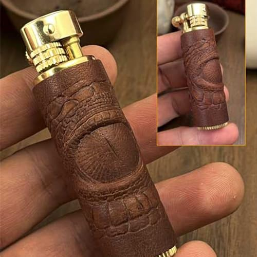 Messing Vintage Petro Feuerzeug - Handgemachtes Kerosin Graben Feuerzeug Mit Echtem Leder - Sammler Geschenke für Männer, Vater, Ehemann (Dragon Eye)
