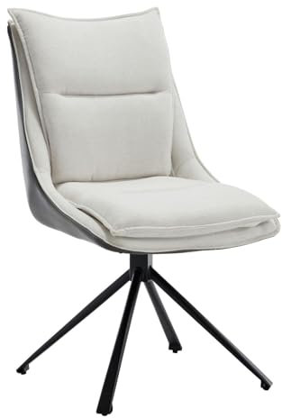 Wahson Chaise de Bureau Moderne Fauteuil de Bureau pour Chambre, Chaise Bureau Pivotante Pied Métal, Fauteuil Erconomique pour Salon, Chaise Pivotante en Lin et Cuir PU, Beige