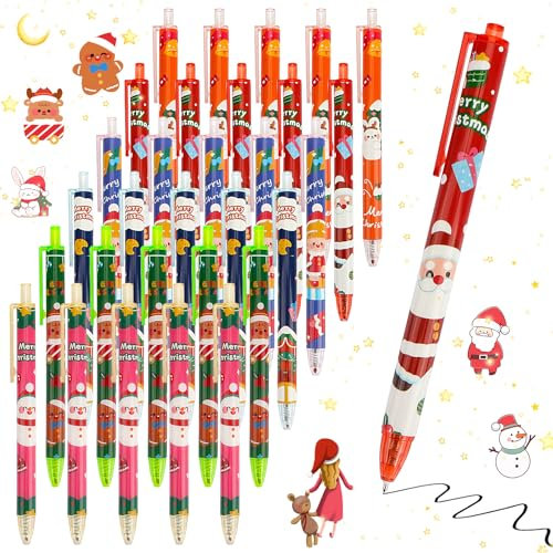 Coicok 30 Pezzi Penne a Sfera Natalizie, Penne Natalizie per Bambini, penne a sfera retrattili, Pupazzo di Neve Renna Babbo Natale Penne Roller per Compleanno Regali di Natale