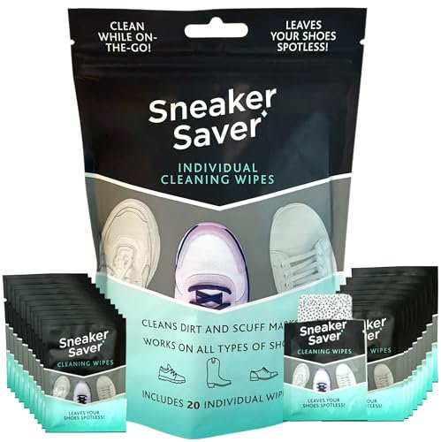 ALAZCO 20 Premium Quick On The Go Schuh-Reinigungstücher, doppelt strukturiert, einzeln verpackt, Sneaker-Reinigungstücher, entfernen Schmutz und Flecken von Leder, Tennis, Gummi, Segeltuch, Schuhe,