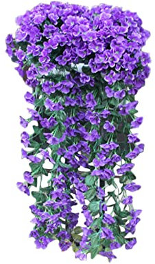 Kunstblumen Künstliche Seidenblume Künstliche Innen Blau Korb Violette Orchidee Blumen Seide Hängende Glyzinie Hängende Weinrebe Blumen Girlande Wand Künstliche Blumen für Hochzeit DIY Party Deko