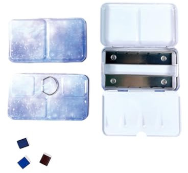 KGDUYC Leere Aquarell Dosen Box Palette Farbkasten, kleine lila Galaxie Dose mit 14 Pcs halbe Pfannen, für Aquarell, Gouache, Acrylfarbe