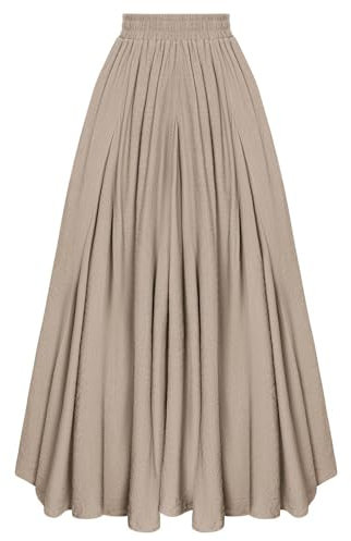 Damen Renaissance Rock Elastische Hohe Taille A-Linie Halloween Cosplay Lang Leicht Rock Khaki M
