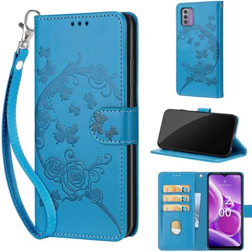 TOMYOU Handyhülle für Nokia G42 5G Hülle, Schmetterling Blau | Stoßfeste Flip Schutzhülle, Kartenfächer, Standfunktion,Magnetisch, Kunstleder, Klappbar Brieftasche