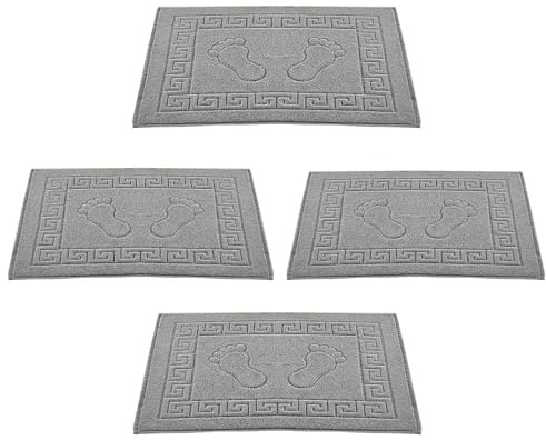 TT ThreadTrade Egyptian Cotton Key Pattern Bath Mats, Washable, Quick Dry, Absorbent And Durable, Comfortable And Cozy, Long Lasting, 50x70 cm, (Grey, Pack of 4)