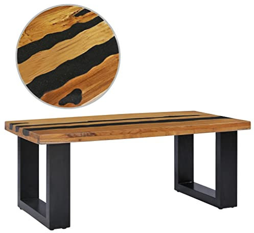 LXYZWRW Furniture Select Couchtisch 100x50x40 cm, massives Teakholz und Lavastein