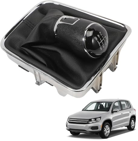 Taesayl Schaltknauf für VW Sharan Tiguan Seat Alhambra, 5N0711113, Schaltsack Schaltmanschette Schalthebel Knauf Schaltknopf Rahmen, 6 Gang 12mm Schwarz