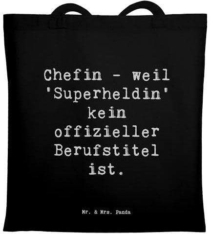Mr. & Mrs. Panda Tragetasche Spruch Chefin Superheldin - Geschenk, Einkaufstasche, Chefin Geschenke, Berufsleben, Stoffbeutel, Einkaufstüte, Berufe,