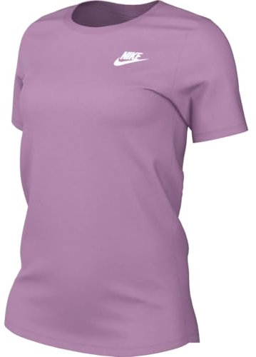 NIKE Sportswear Club Essentials DX7902-632 T-Shirt pour Femme, Rose Vif/Blanc, Taille S