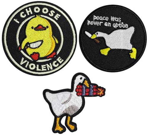 3 Stück Klett Patches – Lustige Tiermotive mit Ente und Gans, Hochwertige Stickerei, Ideal für Rucksäcke, Jacken, Jeans – Taktische Patches mit Klettverschluss für DIY Dekoration und Reparatur
