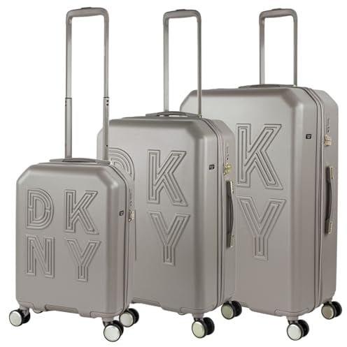 DKNY - Leicht Koffer Set Polycarbonat Reisekoffer Set für Flugreisen - Dauerhaft Hartschalenkoffer Set - Kofferset Hartschale mit TSA Kombinationsschloss, Asche