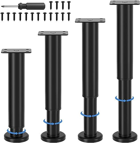 VETIN Lot de 4 pieds pour meubles de 18 à 32 cm, pieds de meubles réglables en hauteur, pieds de support en métal noir, pieds pour meubles d'armoire, lit, canapé, tables, meuble de salle de bain