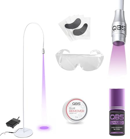 QBS® UV LED Kit for Eyelash Extensions Kit, Fast Drying & Water Resistant | Black Lash Adhesive with UV LED Lamp, Long Lasting Professional Eyelash Extension Glue
