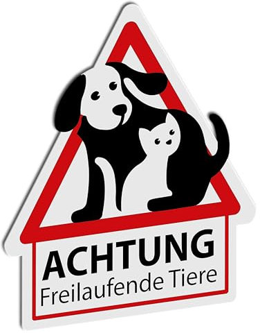 Straßenschild Achtung freilaufende Tiere - 44 x 50 cm - Alu-Verbund 2mm - Außenbereich, Verkehrszeichen, Warnschild, Hinweisschild